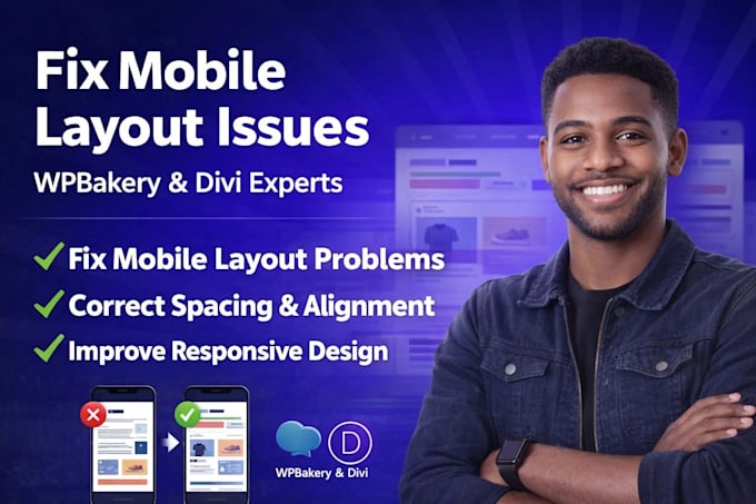 fix wpbakery, divi responsive issues, mobile layout and wordpress design problem