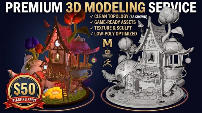 create 3d game asset with texture and studio light setup