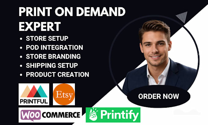 setup print on demand stores on etsy, printful, printify, amazon, woocommerce