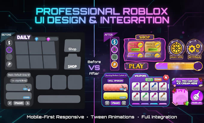 create professional roblox UI gui design integration mobile responsive
