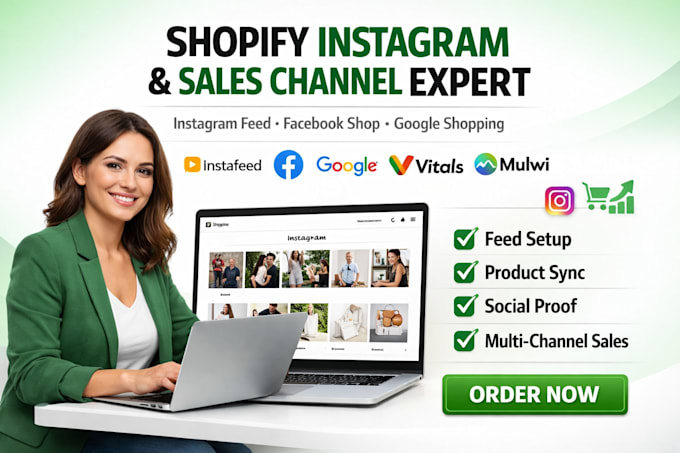 setup shopify instagram feed, facebook, google shopping, and sales channel app