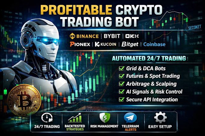 develop profitable binance bot, bybit, okx, pionex, kucoin, bitget, coinbase bot
