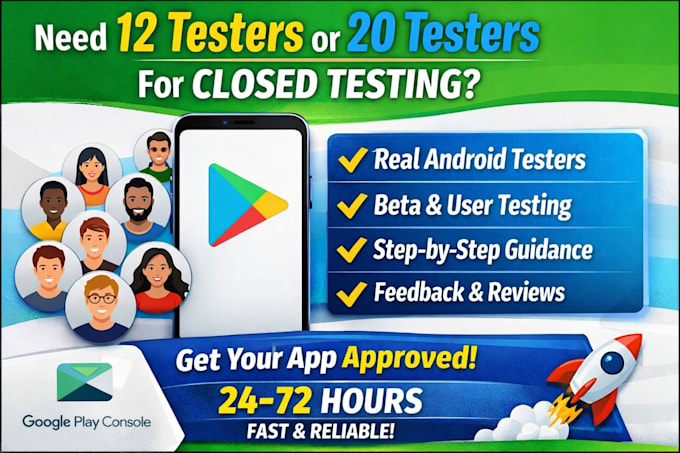 Proporcionaré 12 o 20 testers reales para la prueba cerrada en google ...