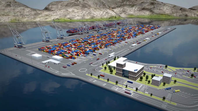 Do 3d industrial video maritime container terminal animation dry port ...