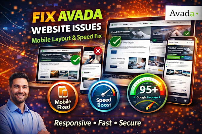 fix avada website layout mobile issues and speed optimization