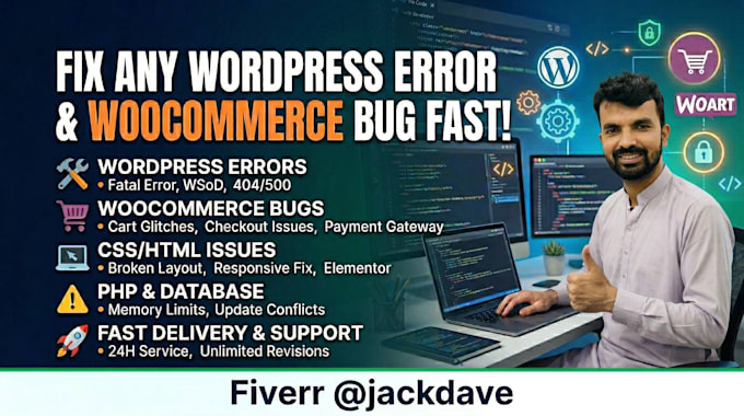 troubleshoot and fix woocommerce bugs or wordpress site errors in 24 hours