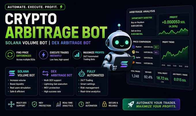 setup crypto arbitrage bot, arbitrage bot, dex arbitrage bot, solana volume bot
