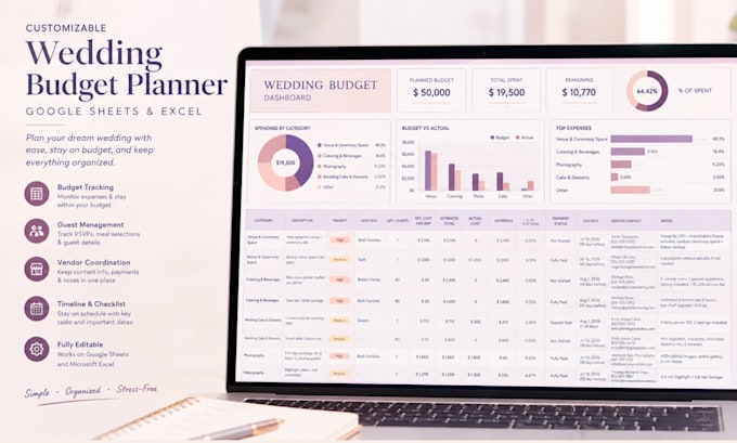 create a wedding planner and budget tracker in google sheets and excel