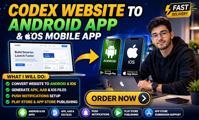 convert or migrate codex website to android app ios mobile app to play store
