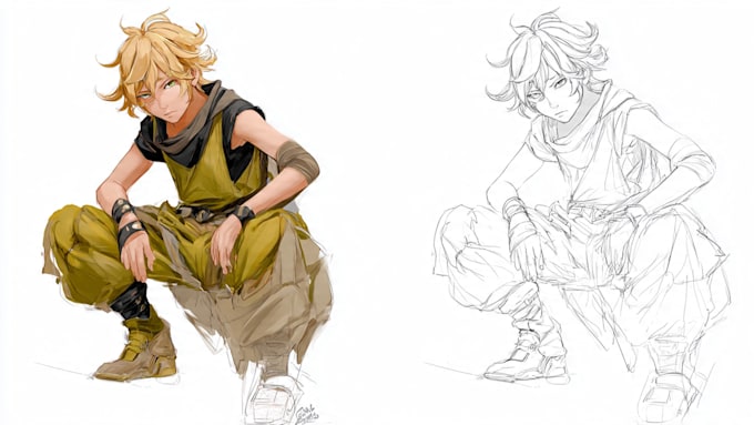 draw anime sketch colored
