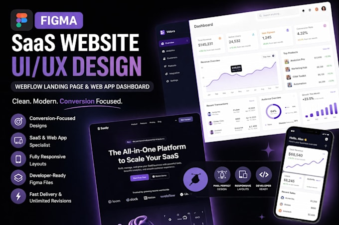 Build figma website design saas ui ux webflow landing page web app ...