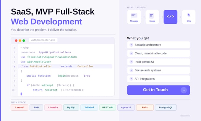 build your saas mvp, CRM, or business website in laravel