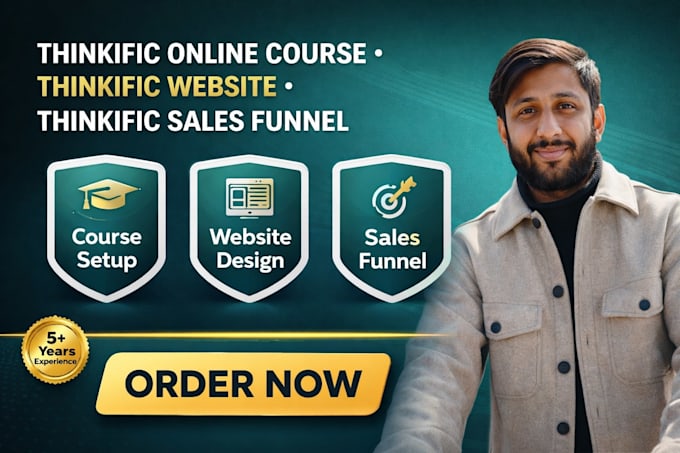 design online course website, landing page, sales funnel, thinkific course setup