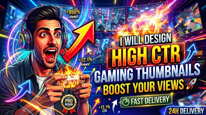 design eye catching gaming youtube thumbnail for high CTR