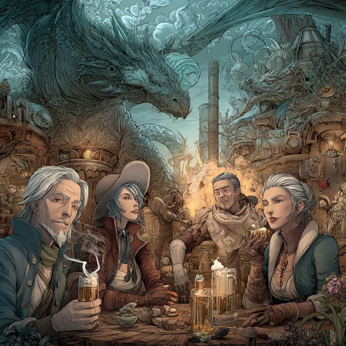 draw a fantasy or dnd party illustration for you
