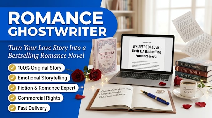 ghostwrite your romance novel, fiction book, or love story