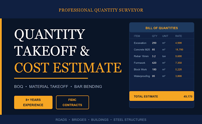 do construction quantity takeoff and boq for any project