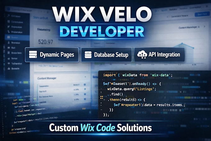 build custom wix velo dynamic website, database and API integration