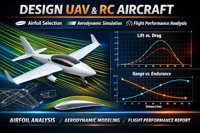 design uav or rc aircraft with airfoil selection, aerodynamic simulation