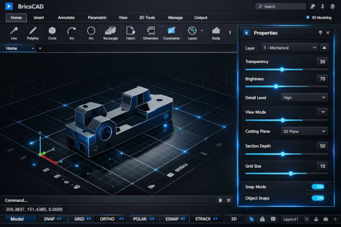 design custom bricscad plugin UI wpf panel ribbon tool cad interface automation