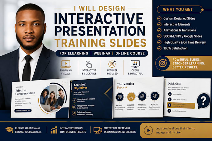 design interactive presentation training slide for elearning webinar course