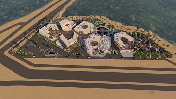 visualize 3d tourist resort,campground map, parking lot design, landscape render