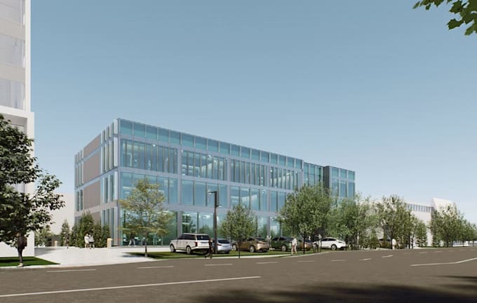 build modern commercial complex, office building design, cgi exterior rendering