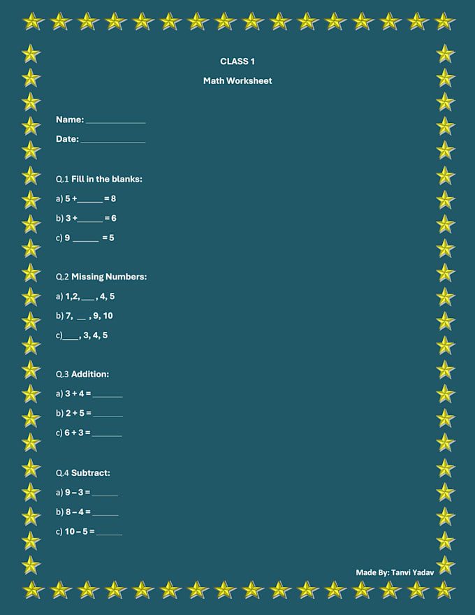 create printable class 1 and class 2 math worksheet for kids