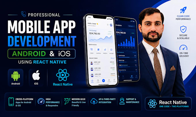 develop a react native mobile app for android and ios