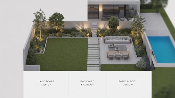 landscape, backyard, front yard, patio, garden and pool