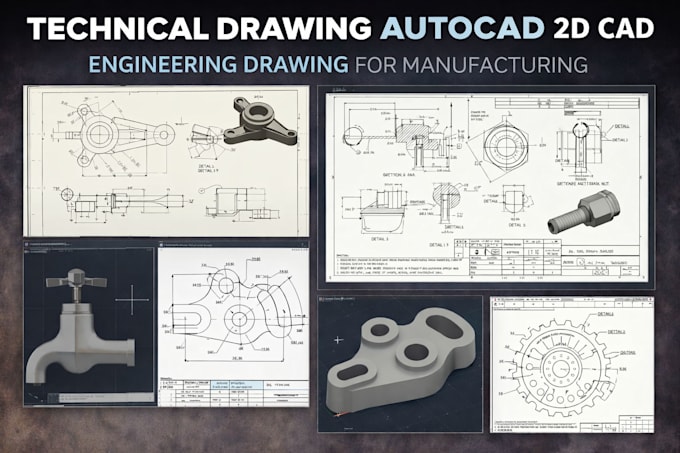 Create technical drawing autocad 2d cad engineering drawing for ...