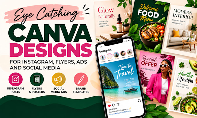 create eye catching canva designs for instagram, flyers, ads and social media