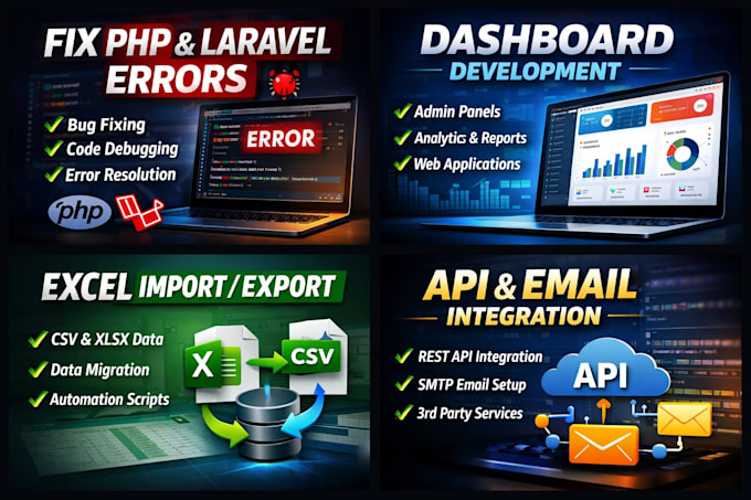fix PHP errors excel import export API email dashboards