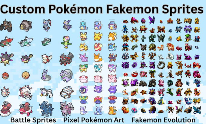 design retro pokemon, fakemon battle sprites and evolutions