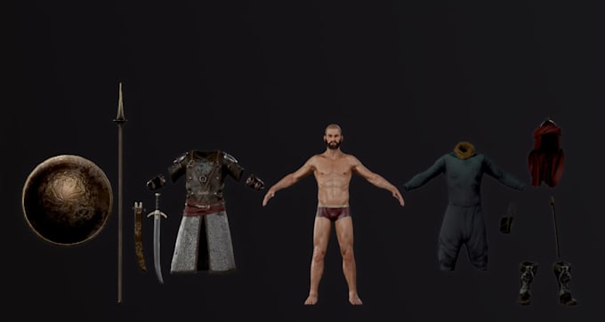 fix 3d realistic warrior model,ue5 optimized character,humanoid body rig,weapon