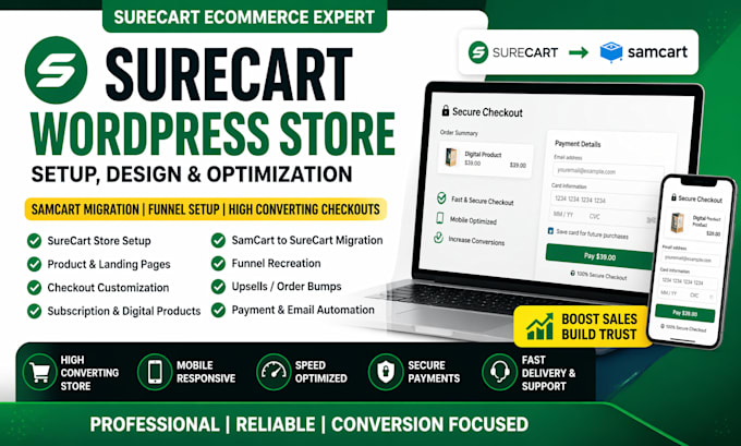 setup surecart wordpress ecommerce website customize checkout samcart migration