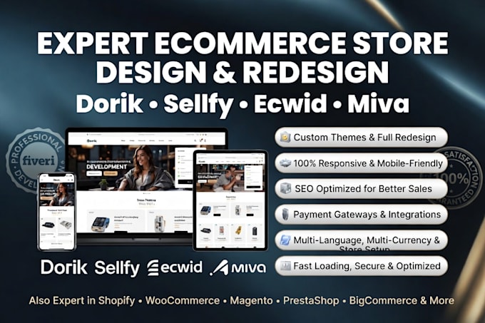 design dorik sellfy ecwid miva ecommerce store setup business website redesign
