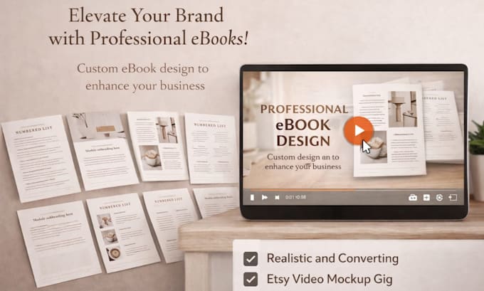 do custom etsy video mockup, thumbnails for digital products, print on demand