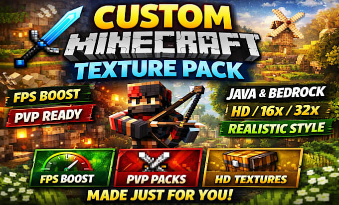 create custom minecraft texture pack HD pvp fps boost java bedrock