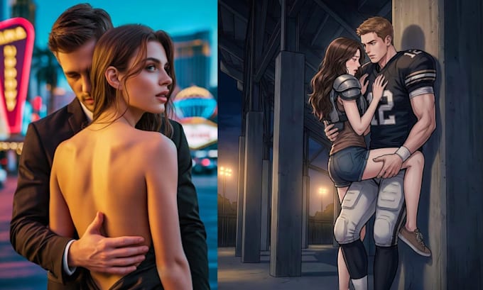 Do semi realistic couple art romance book cover nsfw character art