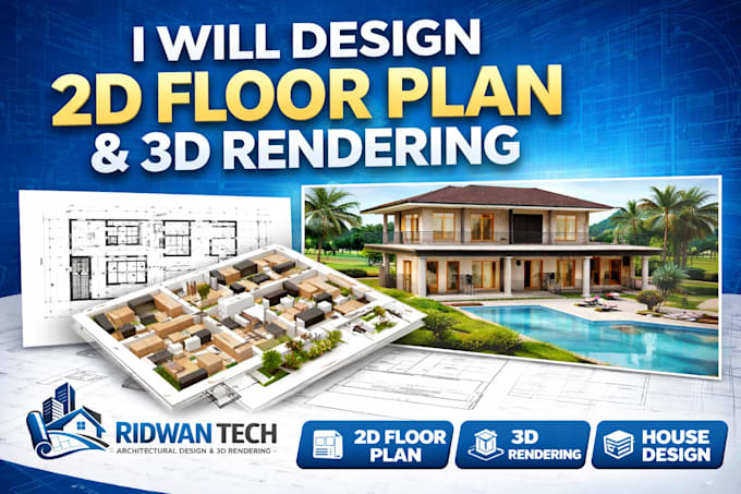 create 2d floor plan autocad drawing blueprint and 3d architectural design