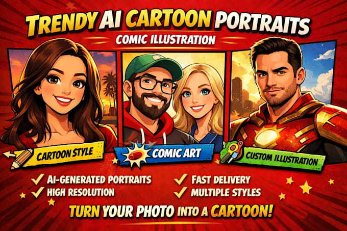 generate trendy ai cartoon portrait comic illustration
