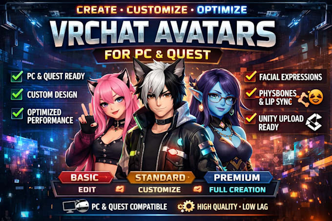create, customize, and optimize vrchat avatars for PC and quest