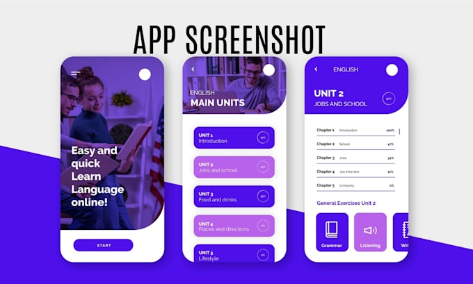 design app screenshots for app store and play store