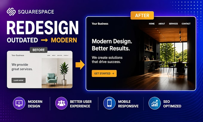 redesign squarespace website for modern professional look