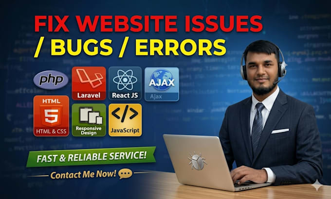 fix PHP, laravel, javascript, reactjs and website issues