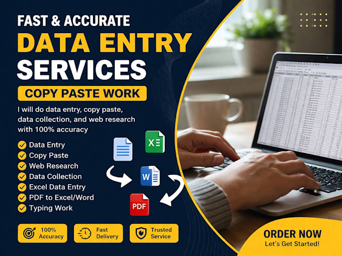 do fast and accurate data entry, copy paste, excel and typing work