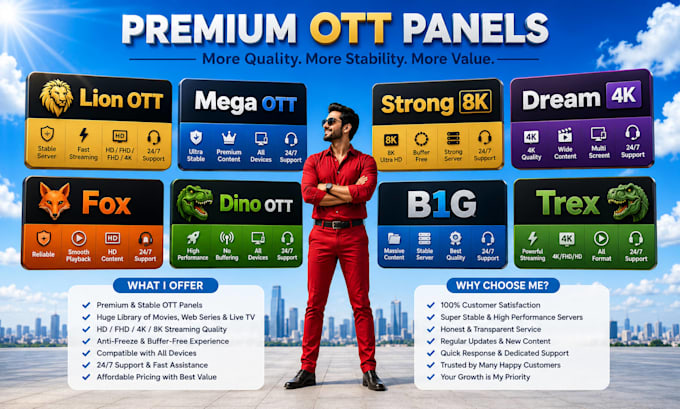 provide stable reseller panel, lion ott, mega ott, strong8k, b1g, trex, dream4k