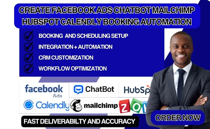 create facebook ads chatbot mailchimp hubspot calendly booking automation