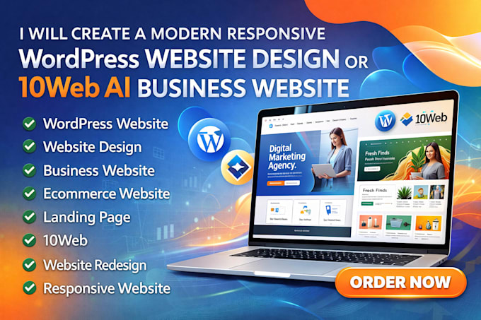 create a modern responsive wordpress website design or 10web ai business website